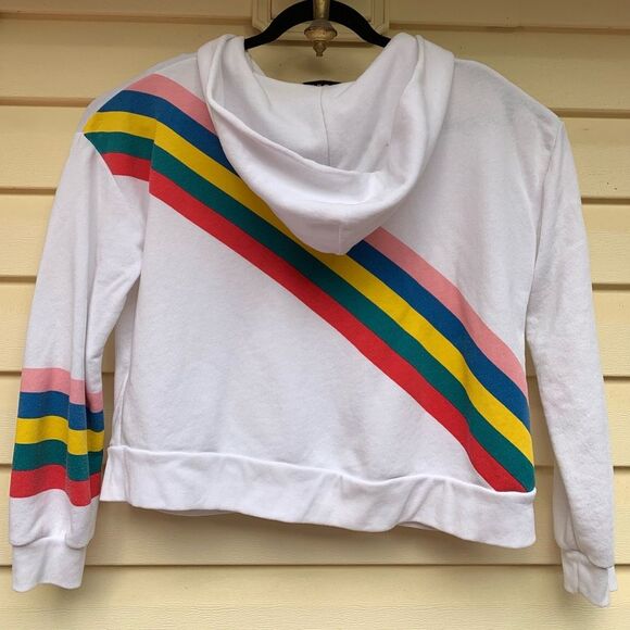 Wildfox white/rainbow decorated hooded zip up sweater, good preowned condition,S - Picture 14 of 16